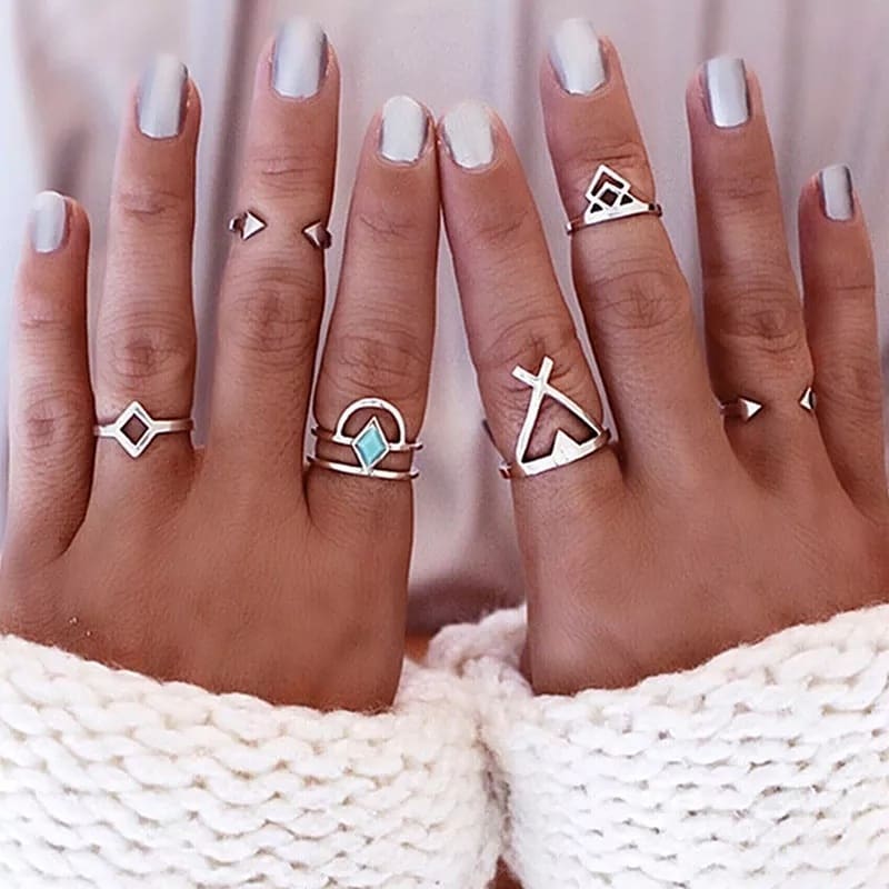 Set de 6 midi-rings plateados Boho