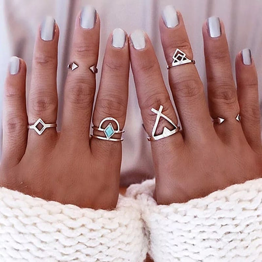 Set de 6 midi-rings plateados Boho