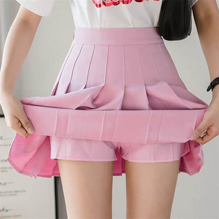 Falda Short Tableada Rosa Pastel
